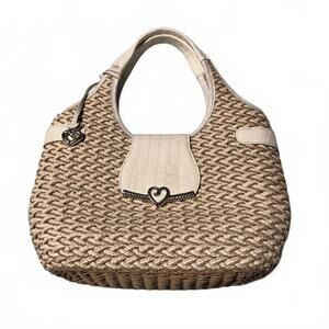Brighton Large Woven Raffia Faux Croc Patent Leather Top Handle Bag